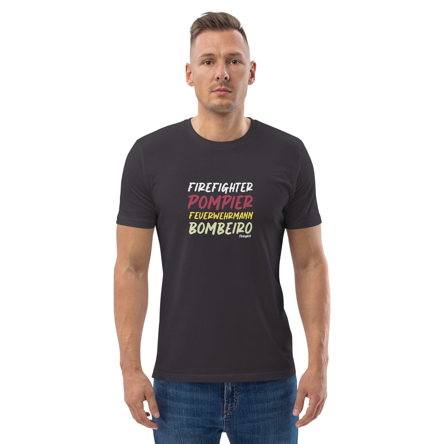 T-shirt unisexe en coton biologique Pompier, Bombeiros, Firefighter, Feuerwehrmann Anthracite