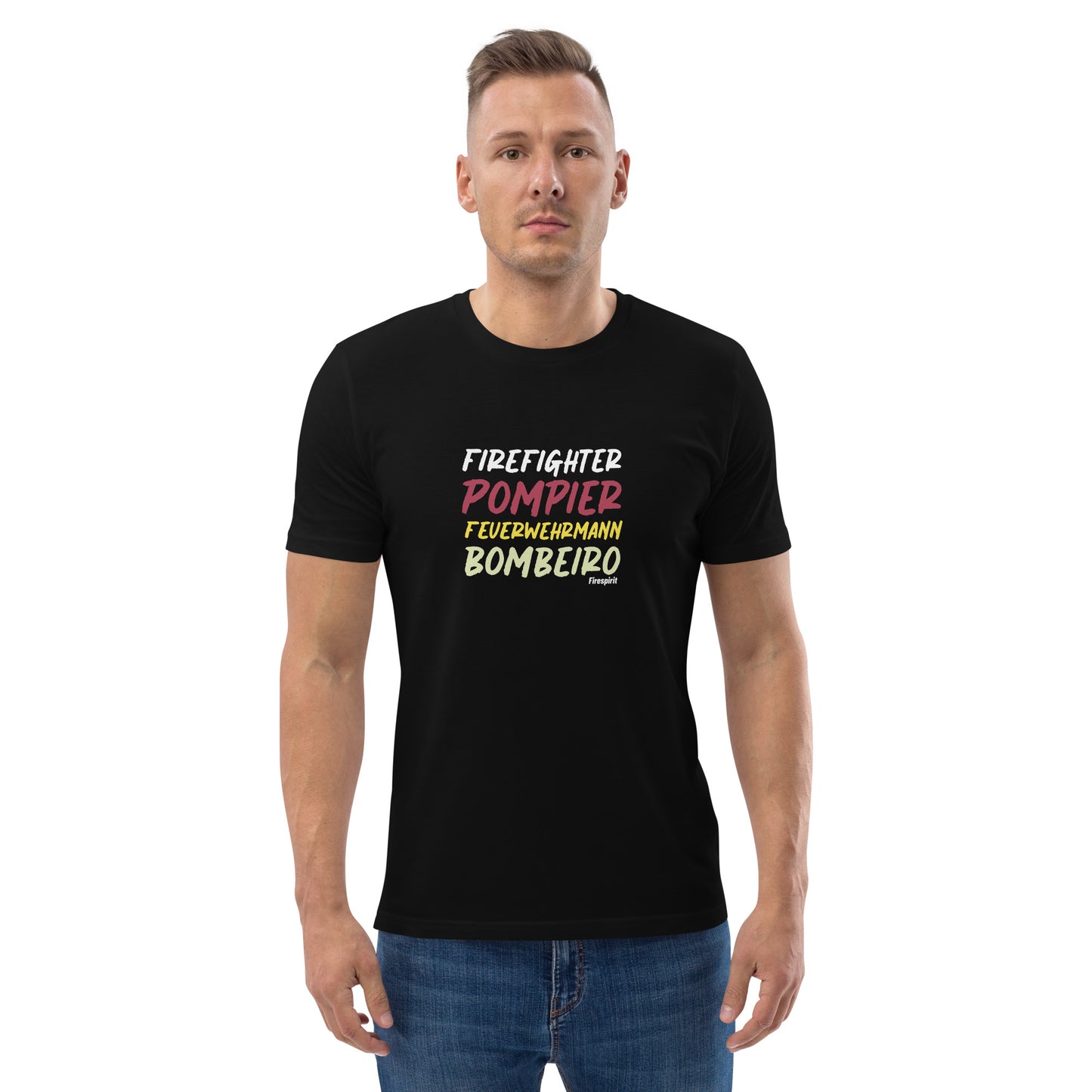 T-shirt unisexe en coton biologique Pompier, Bombeiros, Firefighter, Feuerwehrmann Face
